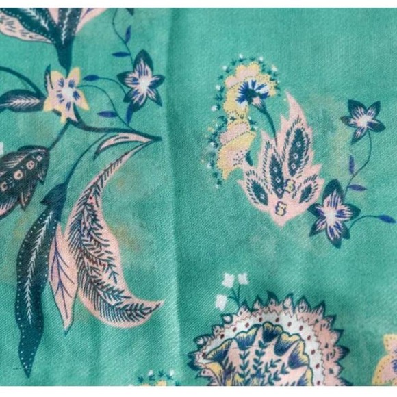 Turquoise Yellow Cottage Floral Design Lightweight Tasseled Scarf - Picture 4 of 5